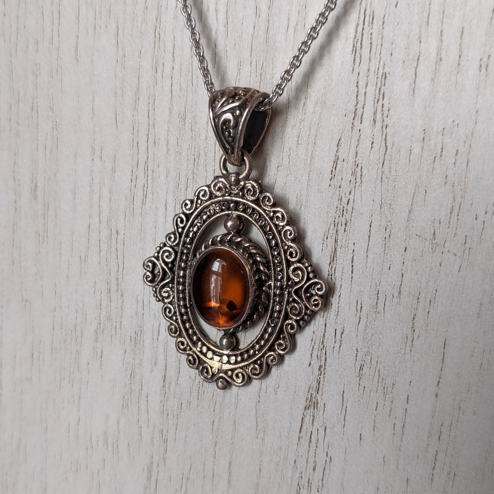 Baltic Amber Necklace in Sterling Silver